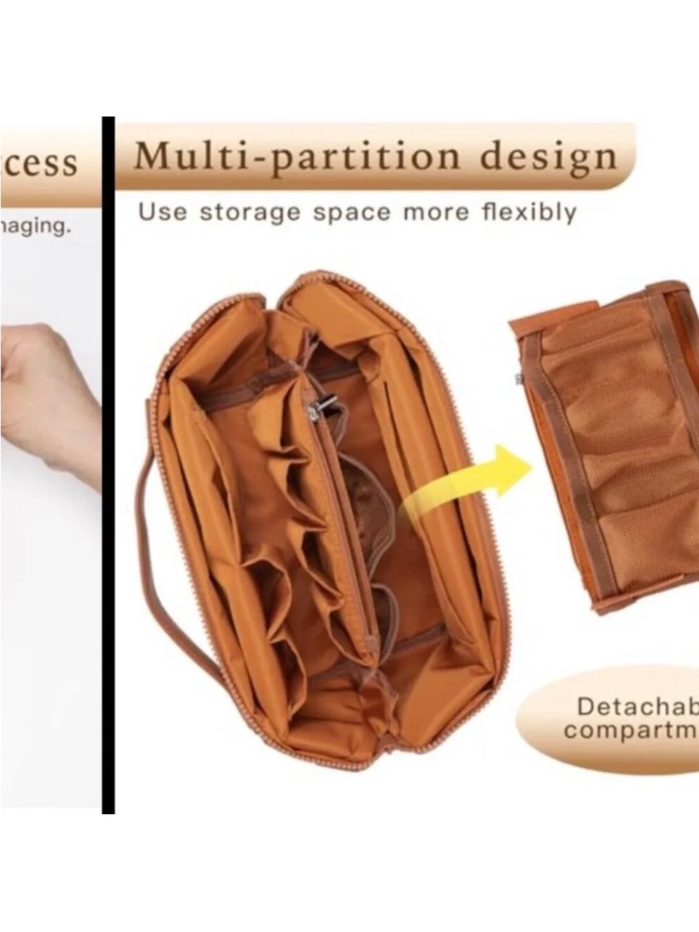 PU Leather Large Capacity Cosmetic Bag with Fold-Down Design and Adjustable